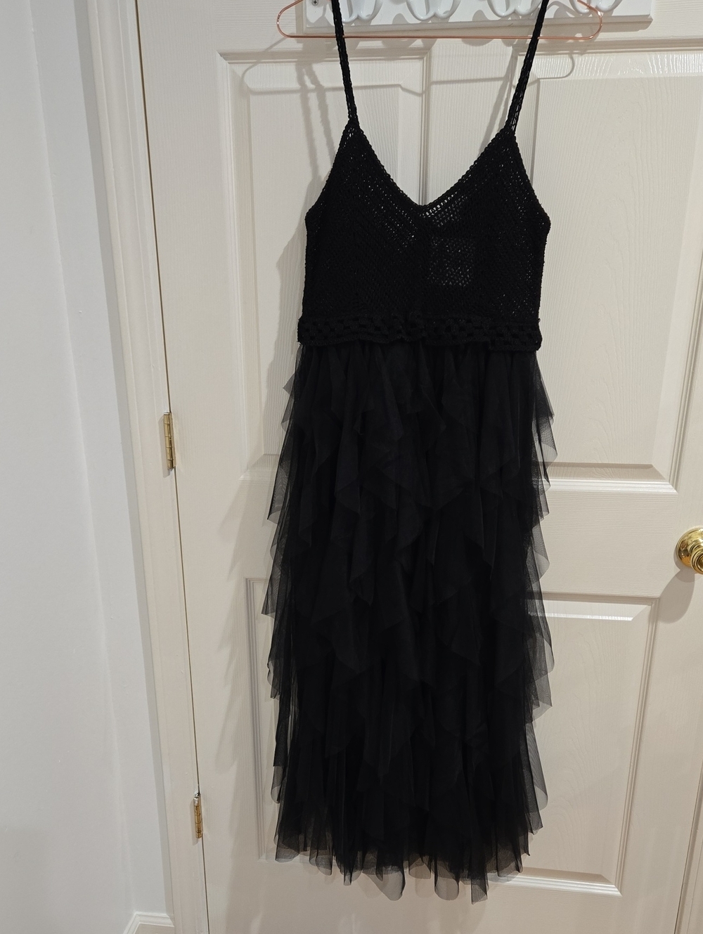 Black Crochet Bodice Tiered Tulle Maxi Dress NWT